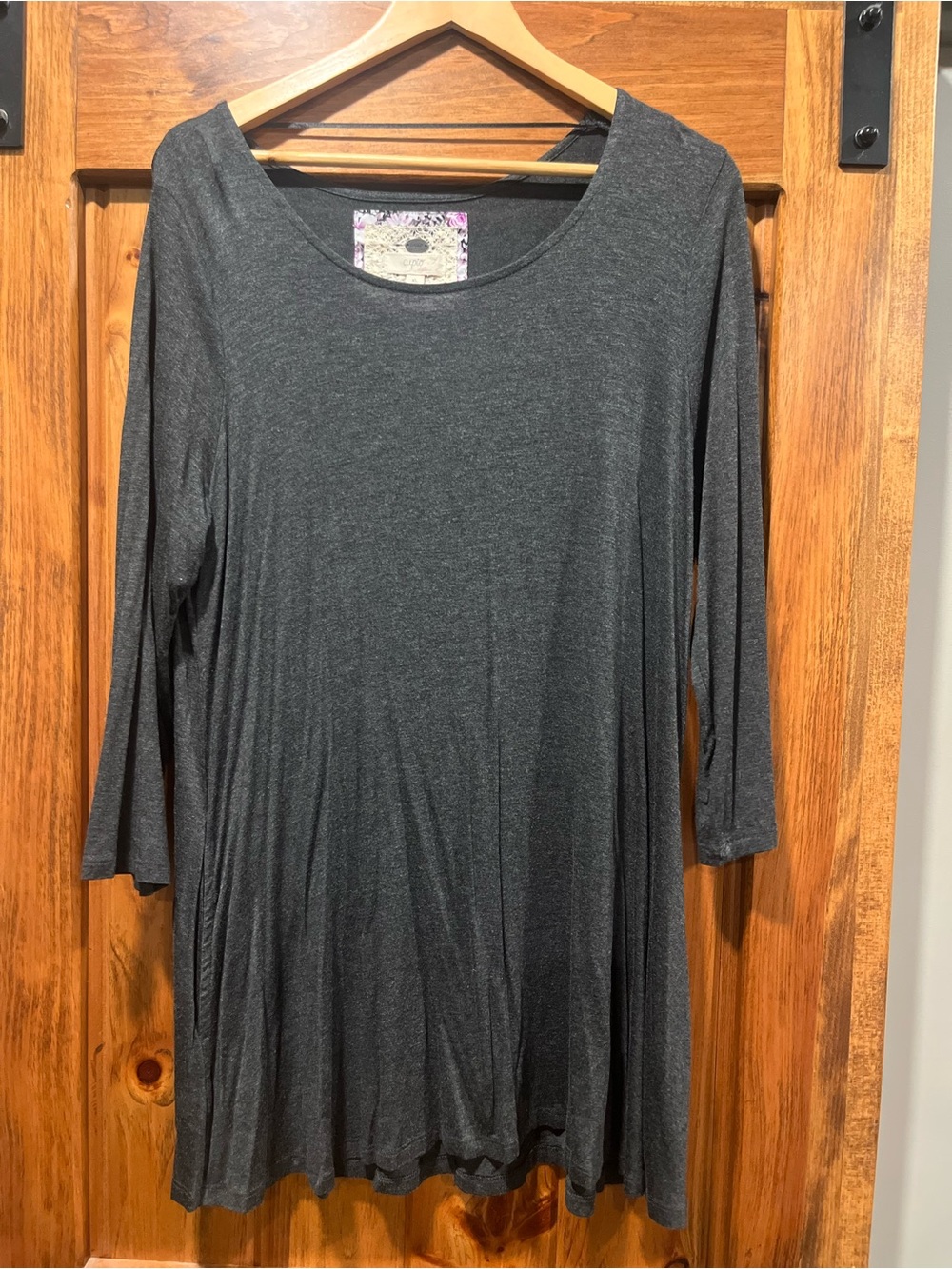 Cupio Charcoal Gray Knit Top with Lace-Trimmed Label